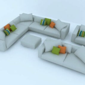 Juego de sofás blancos con almohadas modelo 3d
