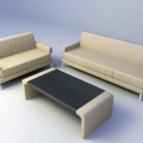 Sofa Set Brown Fabric 3d model