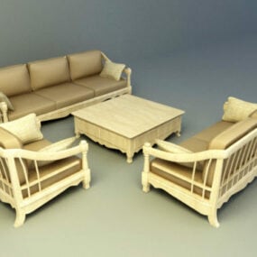 Wooden Sofa With Coffee 3d model