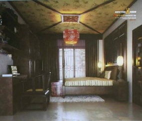 3д модель Азиатского классического интерьера спальни из массива дерева