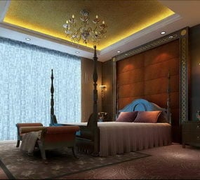 European Luxury Bedroom Night Interior 3d model