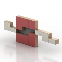 Červený 3D model TV stojanu ve stylu Cubo