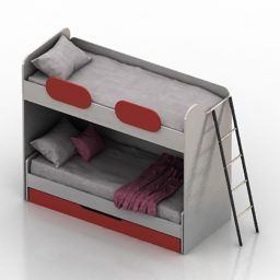 Łóżko piętrowe dla dzieci ze schodami Model 3D