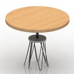 Wooden Table Round Metal Legs 3d model