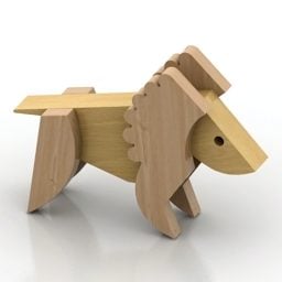 Model 3d Mainan Patung Singa Kayu Kanak-kanak