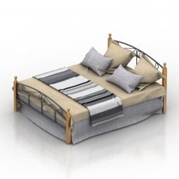 Cama de hierro con almohadas modelo 3d