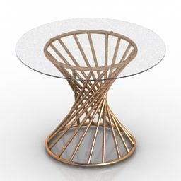 Круглий скляний стіл з ротанга 3d модель