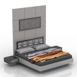 Hotel Bed With Backwall Decor 3d model