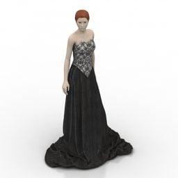 Midaldrende kvinde sort kjole 3d-model