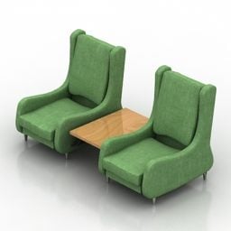 Two Armchair With Table 3d model