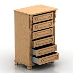 6D model dřevěné skříňky se 3 zásuvkami