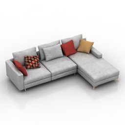 3д модель диванной угловой серой тканевой подушки