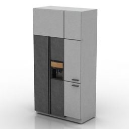 3д модель холодильника Side By Side со шкафом