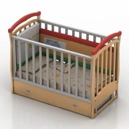 Wooden Crib Bed Children 3d model