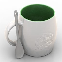 Kaffekoppar med med sked 3d-modell