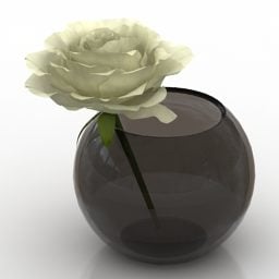 Model 3D wazonu z czarnym kółkiem i różą