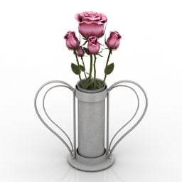 盆形玫瑰花瓶3d模型