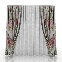 Flower Textured Curtain 2 Layers 3d model