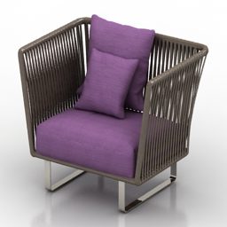 Single Wood Armchair Iron Legs 3d model