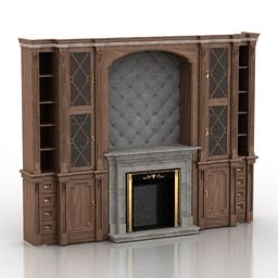 Classic Wooden Stone Wall Fireplace 3d model