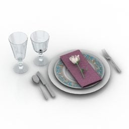 ظروف غذاخوری شیشه ای بشقاب مدل سه بعدی