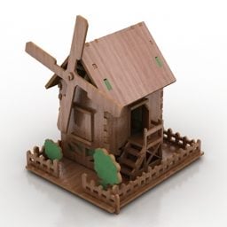 Pequeño molino de viento de madera modelo 3d