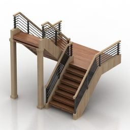 Escalera De Madera Con Pasamanos Diseño Modelo 3d