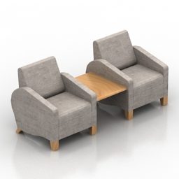 Two Armchair With Table Between 3d model
