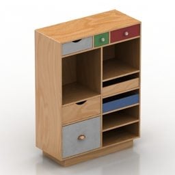 3д модель шкафчика для детской комнаты с разноцветными дверями
