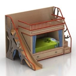 Bed Children with Staircase 3D-malli