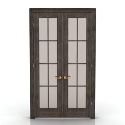 Door Glass With Wood Frame 3d model