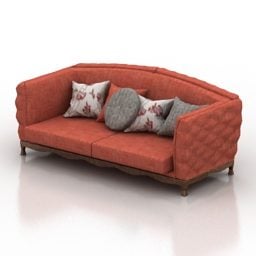 Red Fabric Sofa With Pillows 3d model
