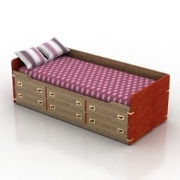 Single Bed With Under Cabinet 3d model