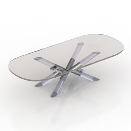 Oválný skleněný jídelní stůl s kovovými nohami 3D model