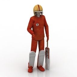 3D модель персонажа с битой в крикете