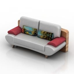 White Fabric Sofa With Pillows 3d model