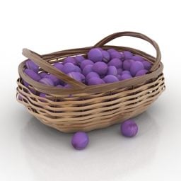 Plums Wicker Basket Fruits 3d model
