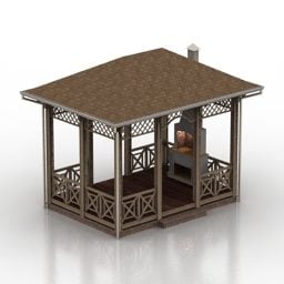 Pavillon extérieur en bois avec coussin de siège modèle 3D