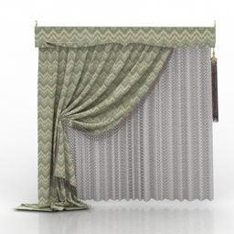 3д модель зелено-коричневой шторы в винтажном текстиле