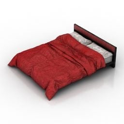 Giường chăn đỏ mô hình 3d
