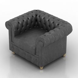 扶手椅切斯特菲尔德黑色皮革3d模型