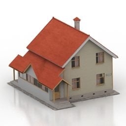 Modelo 3d de construcción de casa con techo simple