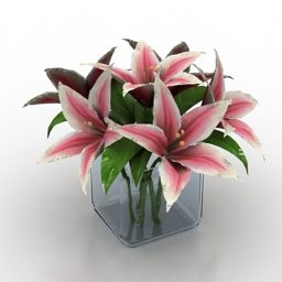 Vase Pink Flower Tableware 3d model
