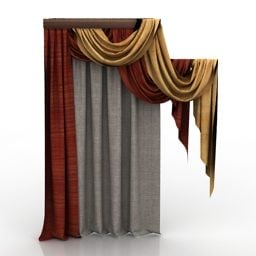 Red Grey Curtain Fabric Textile 3d model