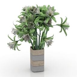 花瓶の花長方形の鉢植え3Dモデル