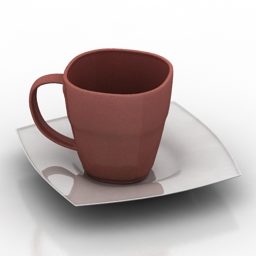 Xícara de porcelana colorida com prato modelo 3d