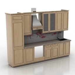 Tủ bếp góc hình chữ L có tủ lạnh mô hình 3d