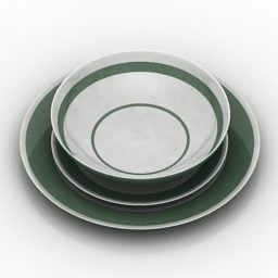 Pila di stoviglie con piatto verde modello 3d
