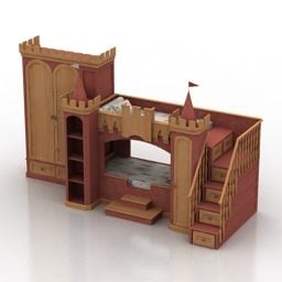 Katil Kayu Castle Model 3d berbentuk