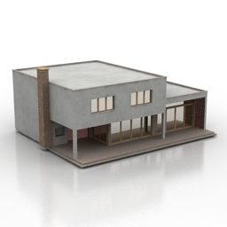 Model 3d Gedung Omah Modern Loro-tingkat